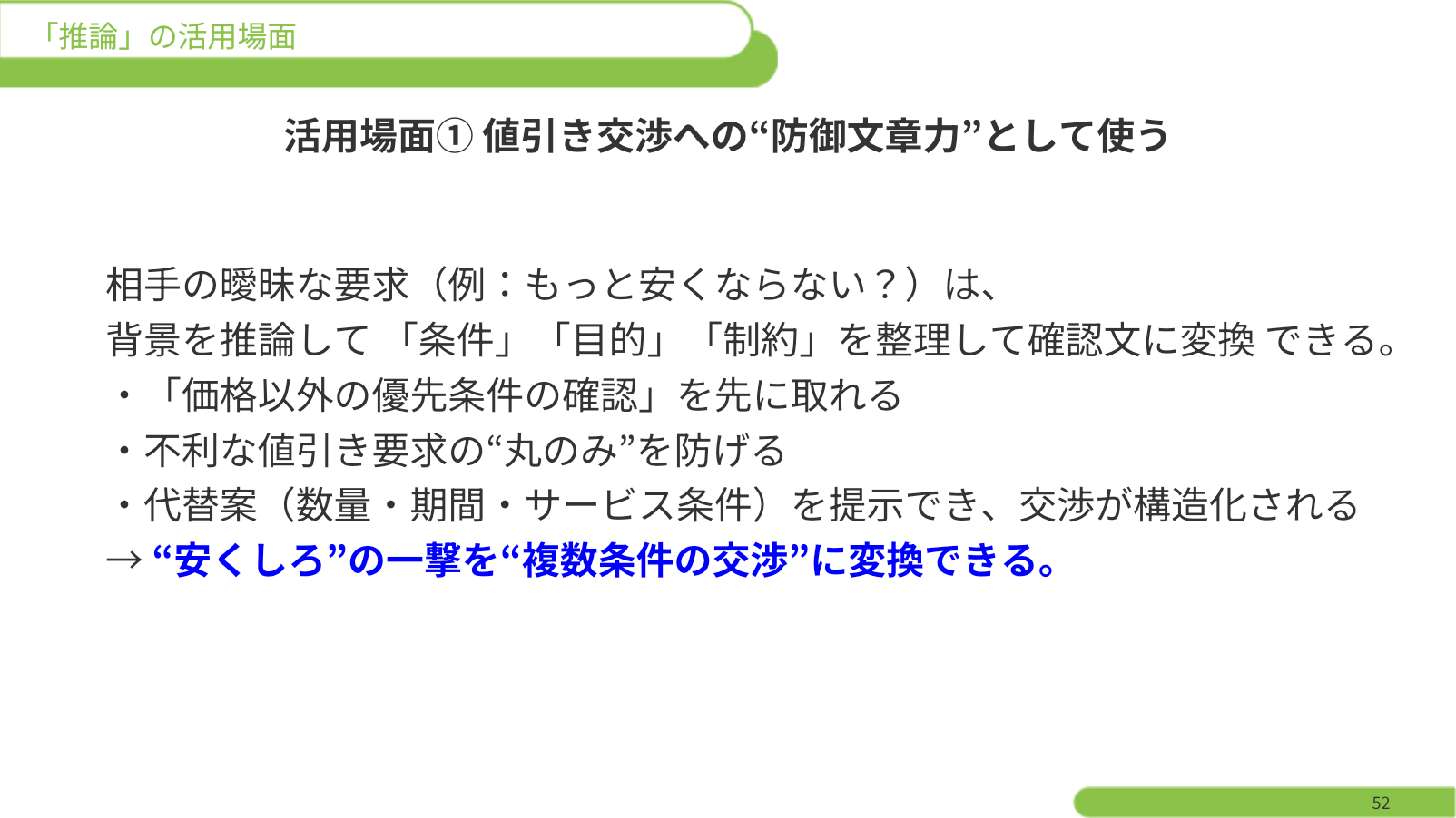 値引き交渉への対応の研修スライド