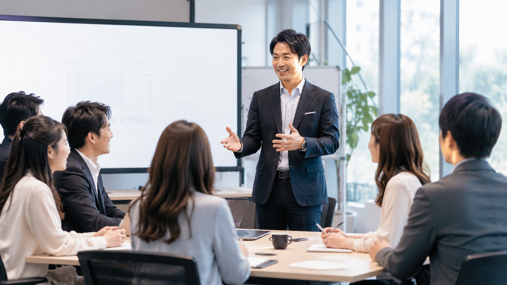 企業研修でプレゼンを行うビジネスシーン